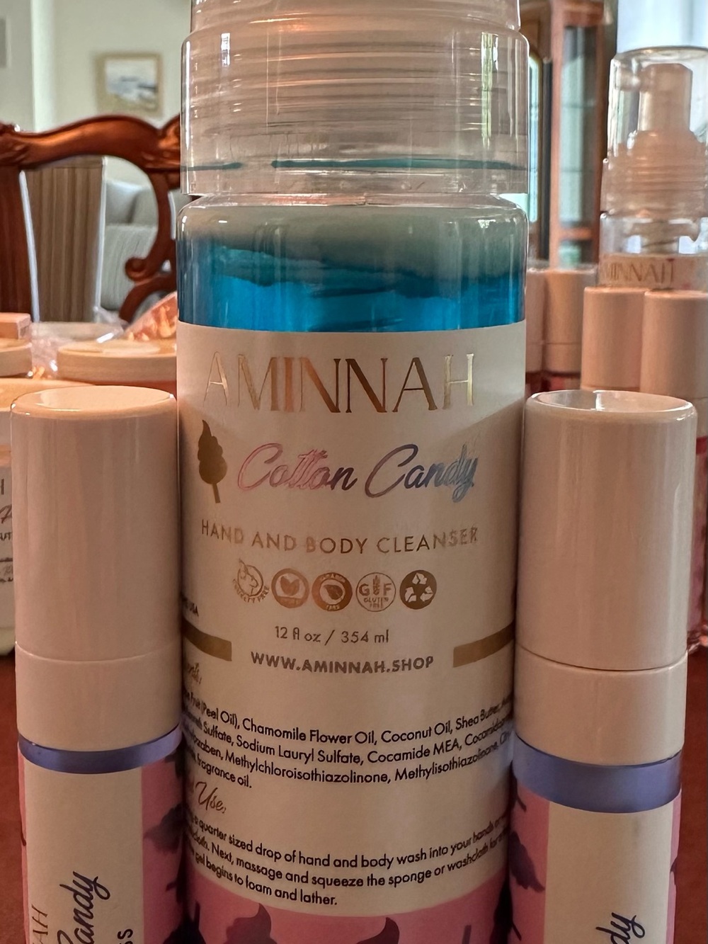 AMINNAH “Cotton Candy” Hand & Body Cleanser and 2 Lip Glosses NEW - Picture 2 of 8